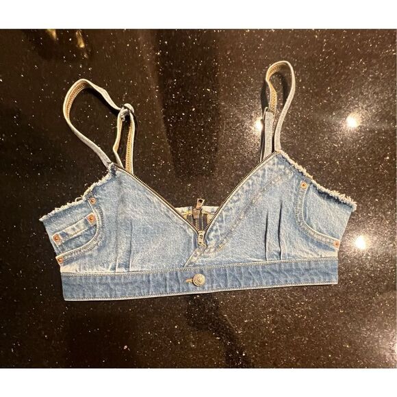 Forever 21 Reconstructed Denim Bralette Cropped Denim Cami Top size S - Picture 1 of 4